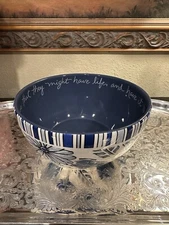 DAYSPRING-c 2009-8” Mixing Bowl-Blue & White Florals/Striped Trim-