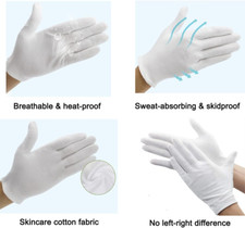 12Pairs White Cotton Gloves for Eczema and Dry Hands - Breathable Work Glove ...