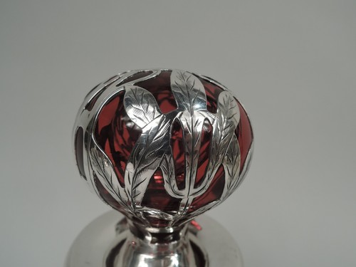 Gorham Cologne D947 Art Nouveau Perfume Bottle American Red Glass Silver Overlay - Picture 4 of 10