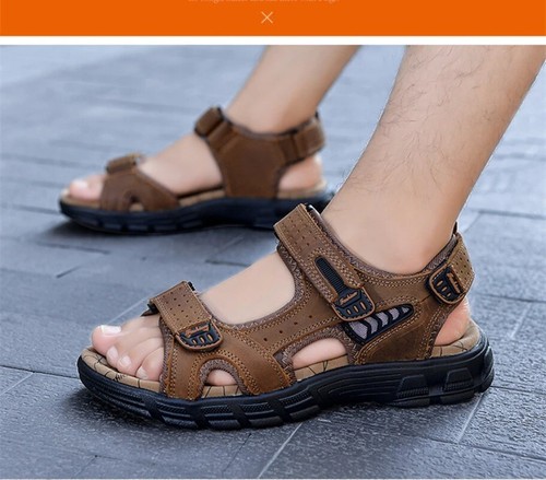 Genuine Leather Men's Sandals Summer Outdoor Non-slip Beach Treking Casual Shoes - Picture 12 of 27