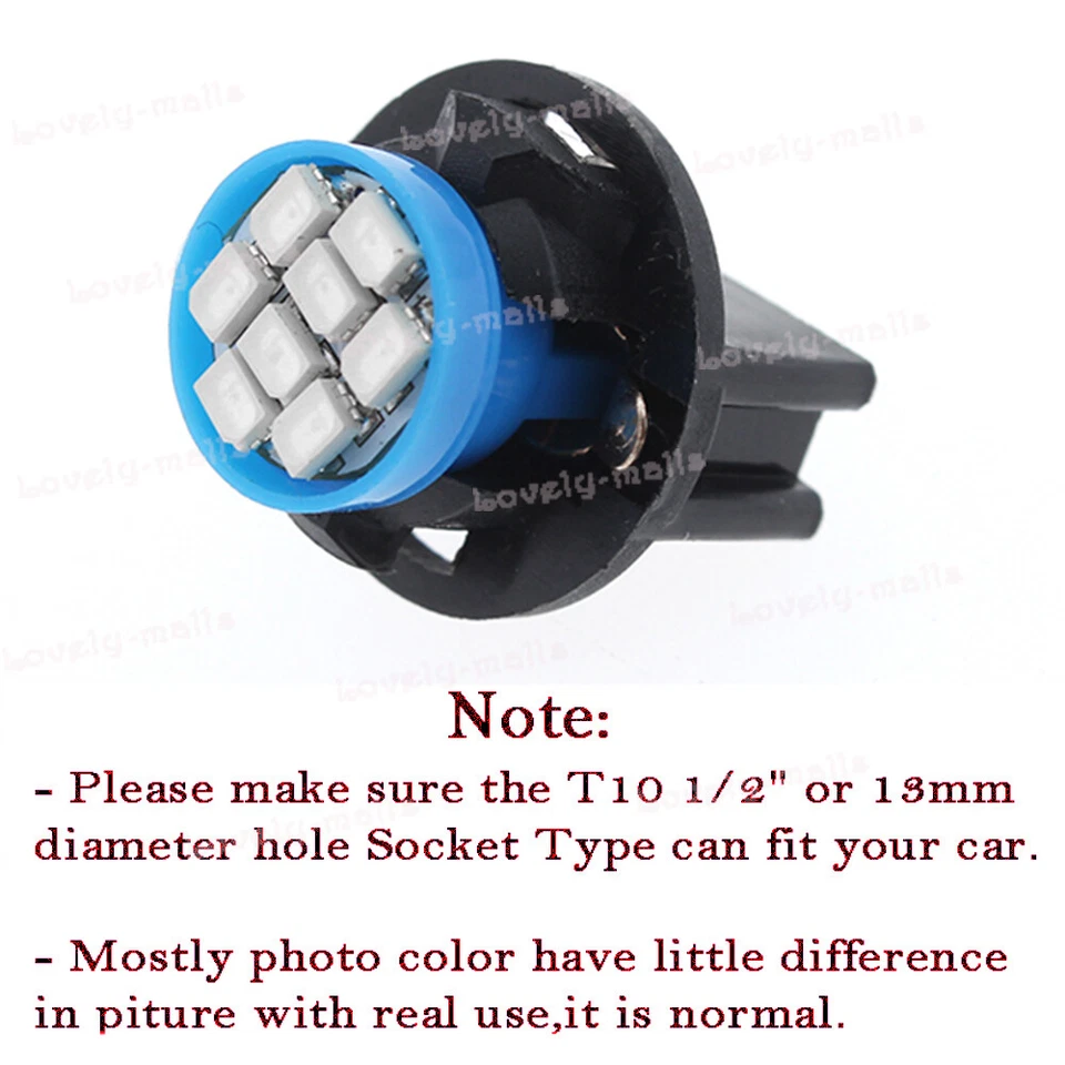 PC168 T10 Azul 8SMD Zócalo de Bloqueo Giratorio Cuña Panel de Instrumentos Medidor Luz de Tablero Foto 3 de 4