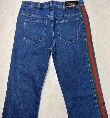 Gucci Classic Web Stripe Washed Denim Petroleum Straight Blue 