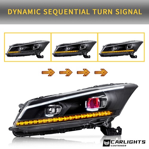 VLAND LED Headlights + SMOKED Tail Lights For 2008-2012 Honda Accord Sedan EX LX - Picture 4 of 14