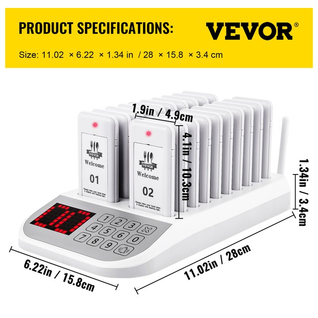 VEVOR Restaurant Pager Beeper System 20 Coasters Wireless Pagers for Restaurants for sale online