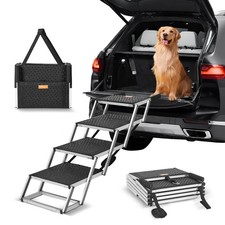 VEVOR Dog Stair for Cars, Wide 4-step Dog Car Steps, Folding Dog Car Ramp with N