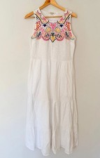 Boden White Embroidered Maxi Dress Tiered Floral Boho Summer Holiday Size 18