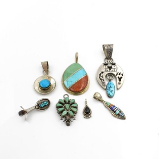 Southwest Sterling Turquoise Onyx Lapis Lazuli Pendant Lot of 7 #S4421 1