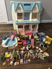 Vintage 1993 Fisher Price Loving Family Dollhouse + Figures & Accessories Lot