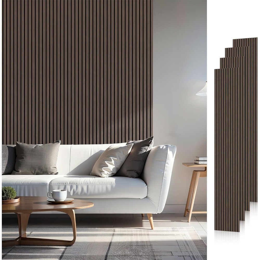 Wood Slat Acoustic Wall Panels 4 Pack 94x12.6 Dark Walnut Noise Reducing Sound