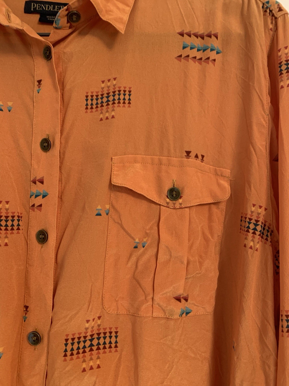 Pendleton Silk Mustard Orange Patterned Button do… - image 4