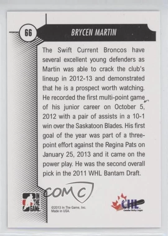 2013 ITG Draft Prospects Limited Variant Emerald /50 Brycen Martin #66 - Image 2 of 2