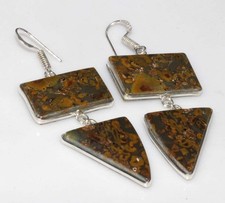 925 Silver Plated Large Fruit Jasper Earrings 2.6" Women Jewelry Trendy AU O850