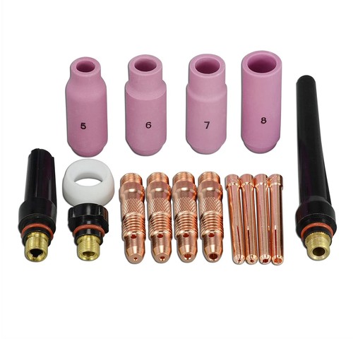 RIVERWELD TIG Welding Collet Body Kit – 22pcs, Fits WP 17/18/26 Torches, Includes 5 Cups, 5 Collets, 5 Bodies, 3 Back Caps & 4 Thoriated Tungsten Electrodes
