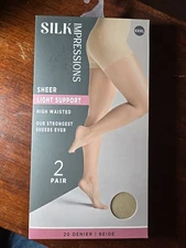 2 Silk Impressions 3XL Hose High Waisted Light Support Sheer Beige 20 Denier