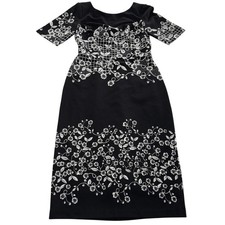 Adrianna Papell Dress Womens 2 Black White Floral Embroidered Sheath Formal