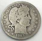 1913 Barber Quarter Dollar – 25 Cents – 90% Silver – Historic U.S. Coin –