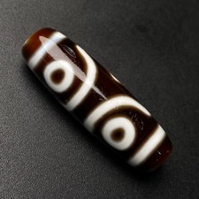 Rare Tibetan Buddhism Agate 3 Eyes Totem Dzi Bead Amulet Necklace Pendant G940