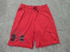 Under Armour Shorts Youth Boys L Red Pull On Tech Logo HeatGear Loose Athletic