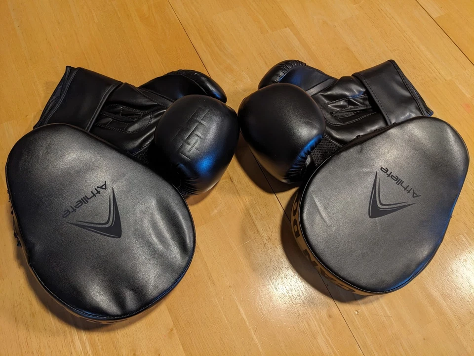 Athllete Boxing Gloves And Punching Mitts 16oz. Never Used - Image 2 of 3