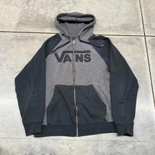 vintage vans gris oscuro y negro deletreado cremallera sudadera con capucha talla pequeña