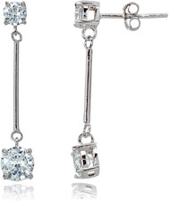 Elegant Sterling Silver Cubic Zirconia Round Dangle Drop Earrings