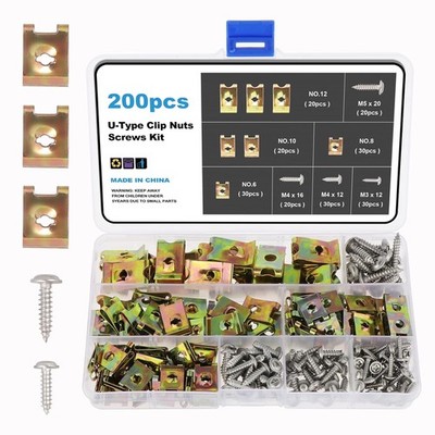 Fippy 200 Stück Blechmuttern Sortiment Set, Edelstahl Blechmutter Clip U-Typ