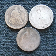 Seated Liberty Dimes lot of three 1891
