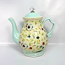 The Pioneer Woman 2.7 QT Teapot Stoneware Floral Design - White Blue 11"