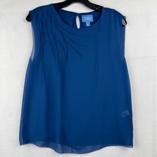 Simply Vera Vera Wang Women's Blue Sleeveless Top Blouse Pleated Detail