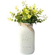 Rustic Farmhouse Mason Jar Centerpiece  White Painted Mason Jar with Flowers...