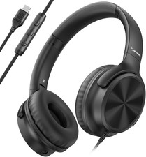 USB C Wired Over Ear Headphones w/Mic Foldable Stereo for iPhone 15/16/17 Black