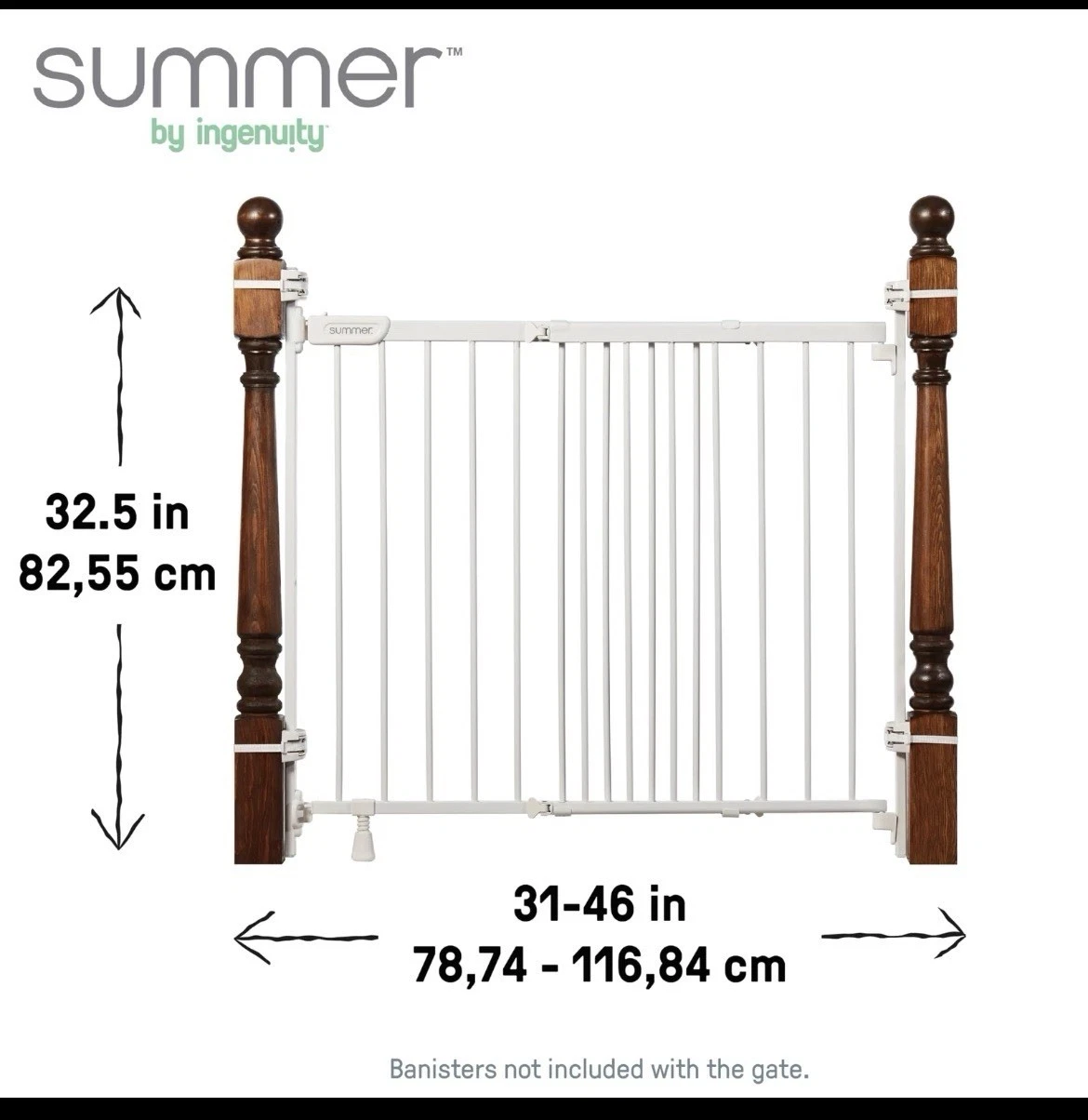 White 32.5 Inch Baby Dog Gate Banister Stair Safety Gate Fits 31 to 46 Inches
