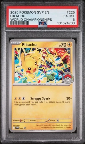 2025 POKEMON SVP EN-SV BLACK STAR PROMO WORLD CHAMPIONSHIPS #225 PIKACHU PSA 6