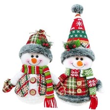 Set of 2, 14" H Christmas Snowman with Red Knitted Scarf and 2pcs 14"h Snowman