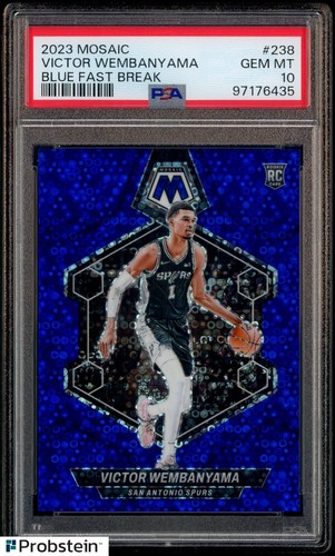 2023 Panini Mosaic Blue Fast Break Prizm Victor Wembanyama RC Rookie /85 PSA 10