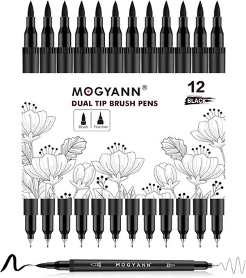 Filzstifte, 12er Pack schwarz Marker Farbstifte für Kunst Zeichnen Skizzieren