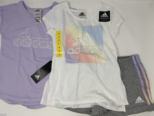Girls Size 5 Adidas 3-Piece Short Set Summer Outfit Gray Purple