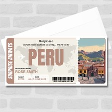 Peru Boarding Pass Personalised Gift Voucher Surprise Trip Holiday Ticket