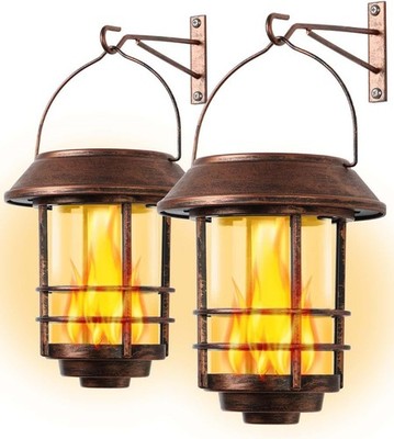 Solar-Wandleuchten für Außen - Flackernde Flammen, , 2 Stück, Bronze