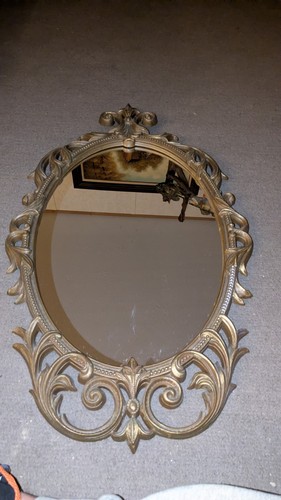 Espejo de pared vintage de madera siroco dorado 29x19" Hollywood Regency mediados de siglo - Imagen 3 de 7