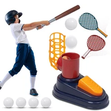 Baseball Bat and Tennis Pitching Machine Set - 2-in-1 Training Aids for Baseb...
