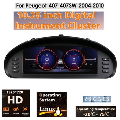10.25'' LCD Cluster Gauge Speedometer Digital Dashboard for Peugeot 407 2004-2010