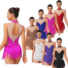 Womens Bodysuits Sleeveless Dress Body Dancewear Ballet Figure Skating Mesh Suit