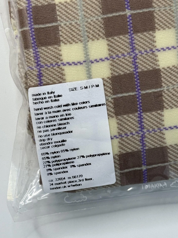 Free People 紧身裤女式 S M 码棕色奶油色紫色格子意大利制造 — 第 3/4 张图片
