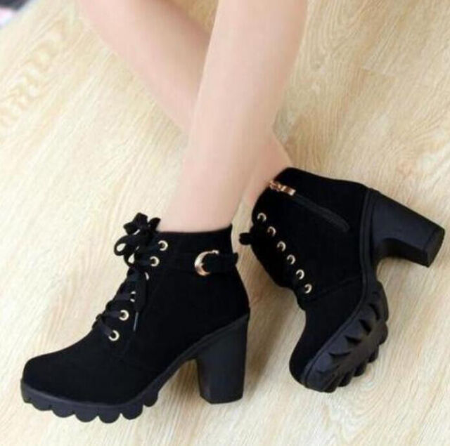 Womens High Block Chunky Heel Boots Wedge Lace Up Platform Ankle Shoes Fashion Womens High Block Chunky Heel Boots Wedge Lace Up Platform Ankle Shoes Fashion