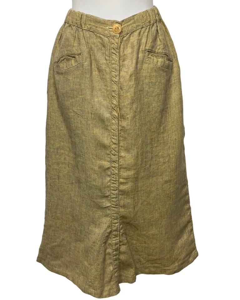 Vintage FLAX by Jeanne Engelhart Long Linen Skirt Size Petite Snap Front Toffee - Image 3 of 4
