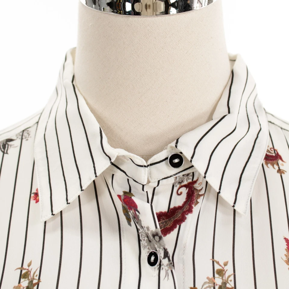 Top Robert Graham Nuevo con Etiquetas Carrie Abotonado Talla M Blanco/Mezcla Multi Seda Foto 2 de 4