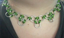 Green and Silver Aluminum Lace Chainmail Statement Choker Necklace