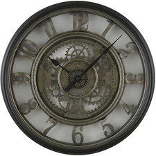 Moving Gear 20" Large Wall Clock, Industrial Age Styling, Modern Rustic, Quartz 