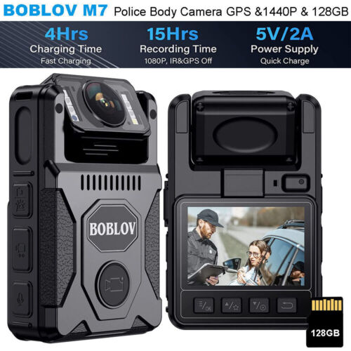 BOBLOV M7 128GB GPS Body Camera Police Camcorder with Audio 1440P Body Worn Cam - Afbeelding 1 van 13